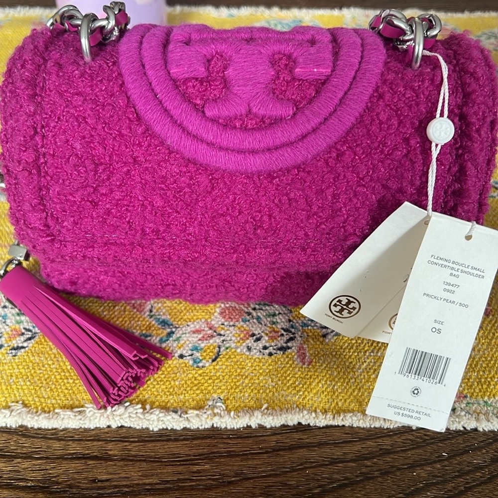 Tory Burch SMALL FLEMING BOUCLÉ CONVERTIBLE SHOULDER BAG-New with Tags